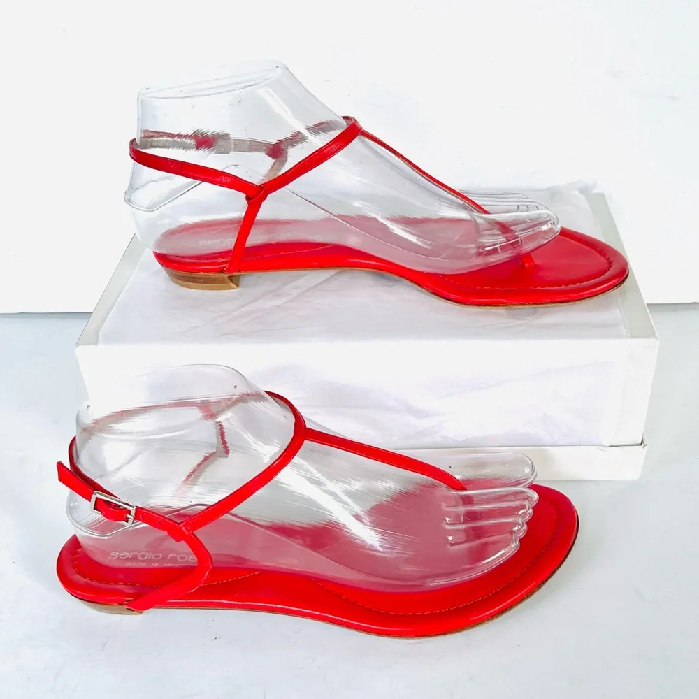 Sergio Rossi red leather flat sandals  38